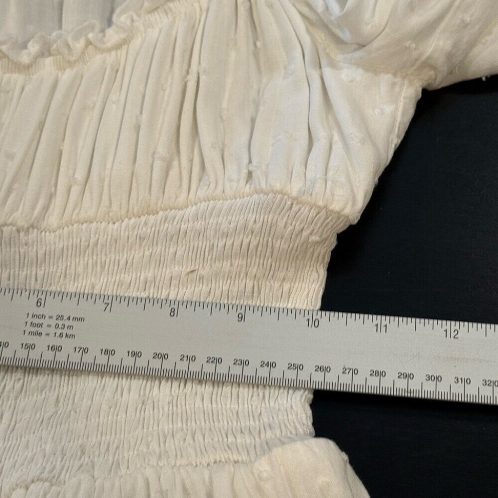Princess Polly Off Shoulder White Smocked Peplum Balloon Sleeve Blouse Womens 4 - Picture 9 of 11